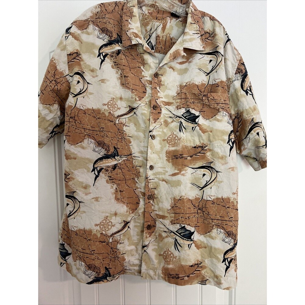 Sportsman Swordfish Marlin Hawaiian Aloha Casual Button-down Men's Shirt XL